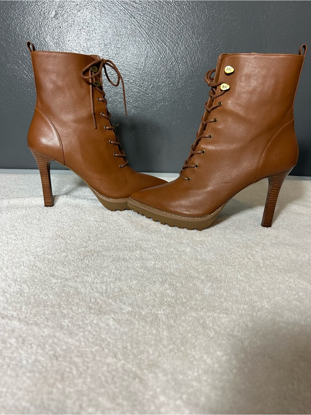 Michael Kors Cognac Lace-Up Stiletto Ankle Boots